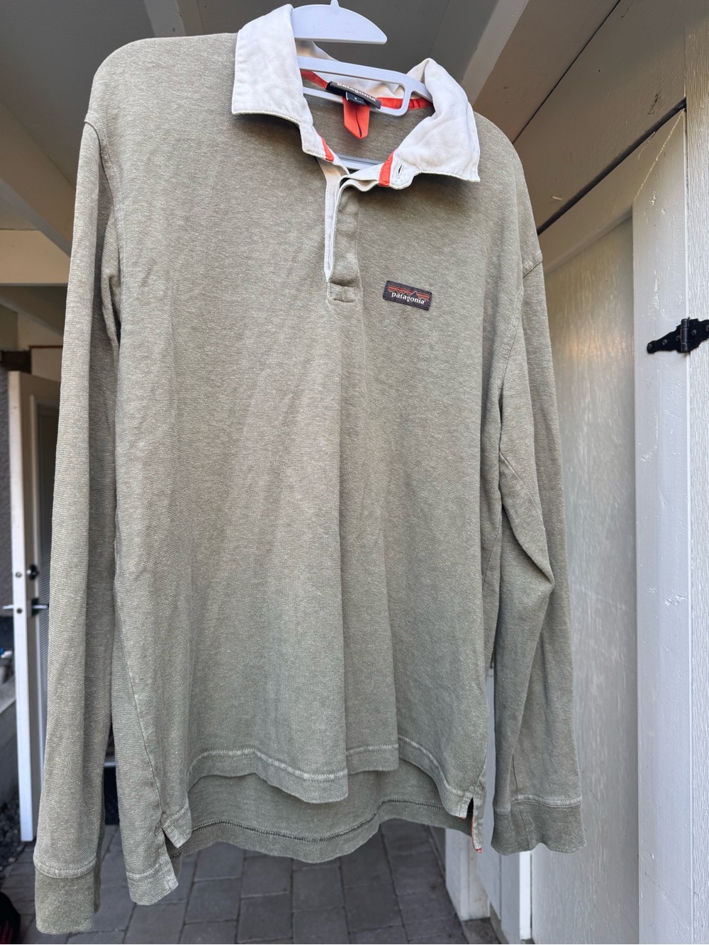 Patagonia Long-Sleeve Rugby Shirt in Olive with White Collar